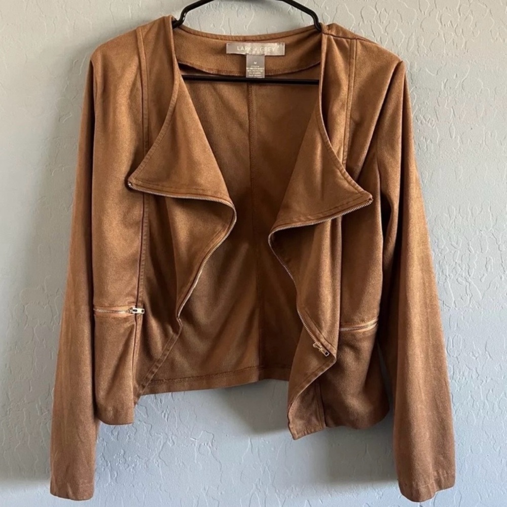 Lark + Gray Women’s Asymmetrical Faux Suede‎ Jacket Brown Medium